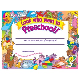 Look Who Went to Preschool Certificate